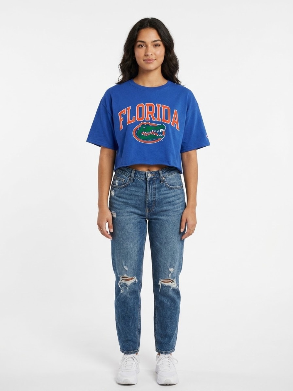 Champion Florida Gators Cropped T-Shirt Royal Blue Size XL Raw Hem Retro Style